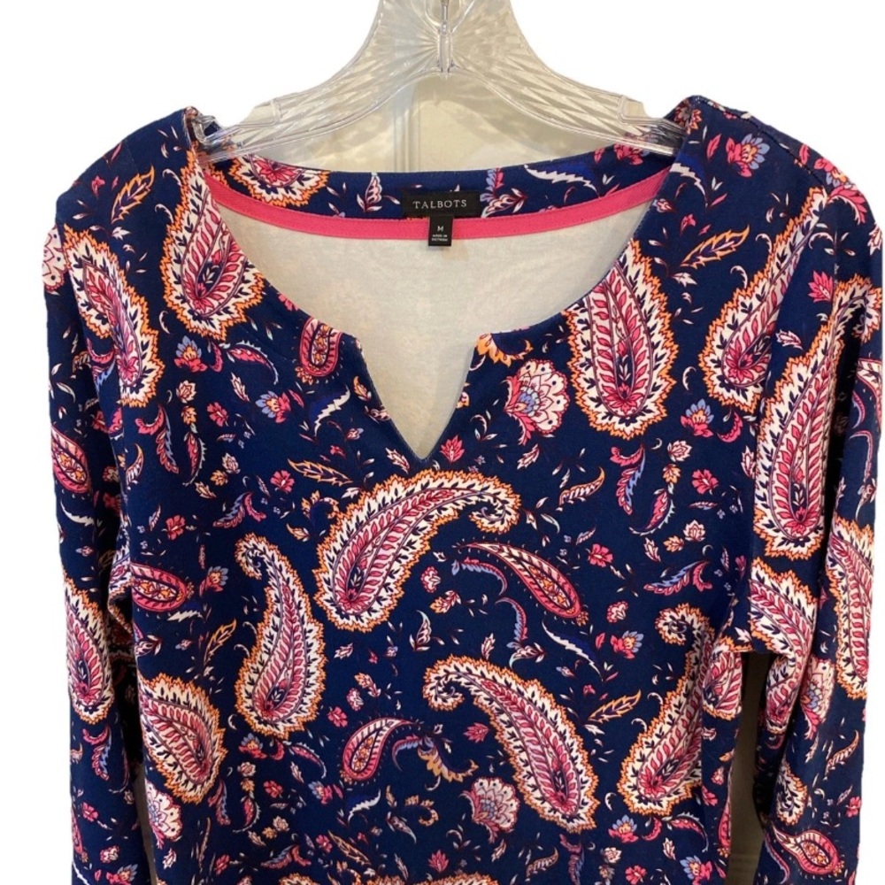 Talbots Navy Blue Paisley Jersey Shift Dress Medium - Picture 4 of 9